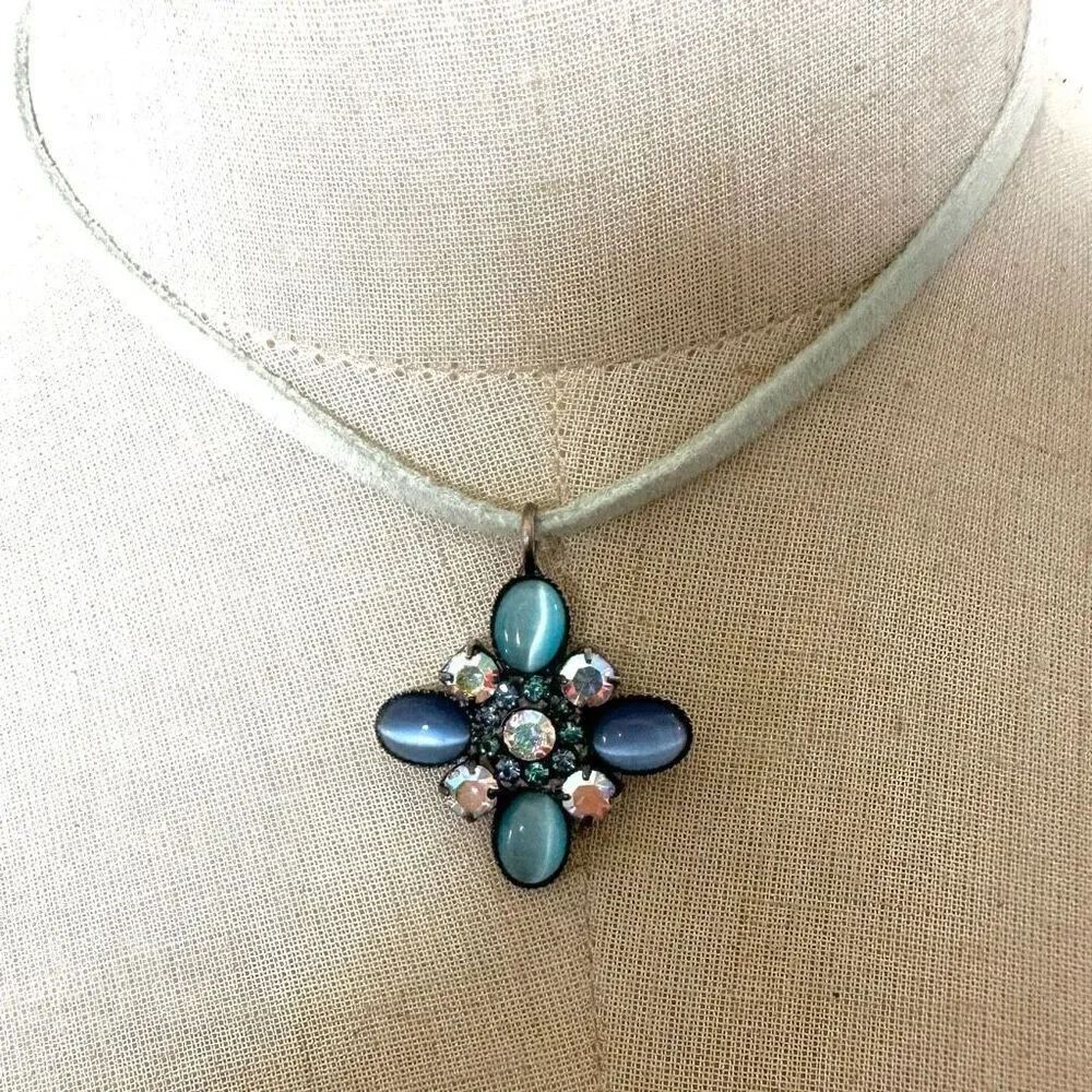 Cookie Lee Crystal and cats eye pendant necklace